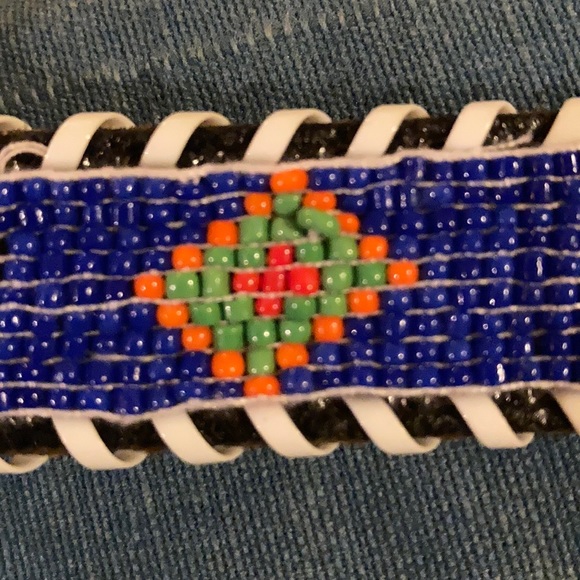 Vintage Leather Multicolor Beaded Belt, Sz M - Picture 8 of 12